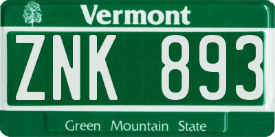 VT license plate ZNK893