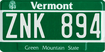 VT license plate ZNK894