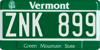 VT license plate ZNK899