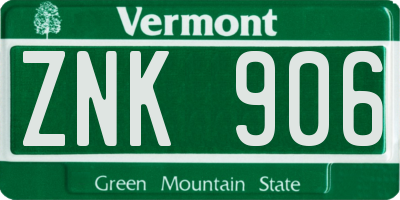 VT license plate ZNK906