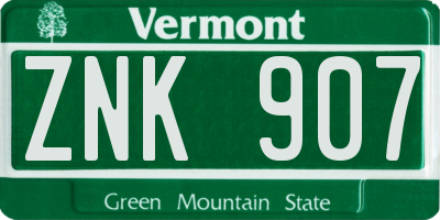 VT license plate ZNK907