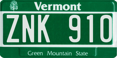 VT license plate ZNK910