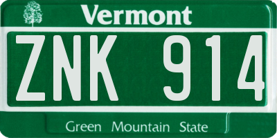VT license plate ZNK914