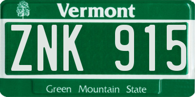VT license plate ZNK915