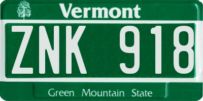 VT license plate ZNK918