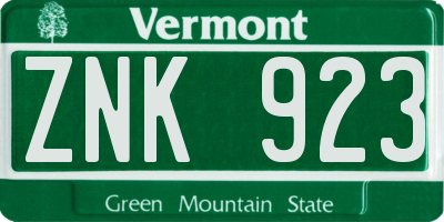 VT license plate ZNK923