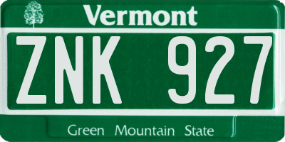 VT license plate ZNK927