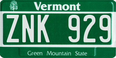 VT license plate ZNK929