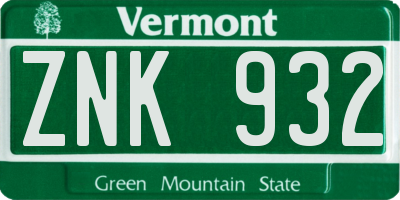 VT license plate ZNK932