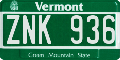 VT license plate ZNK936