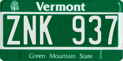 VT license plate ZNK937