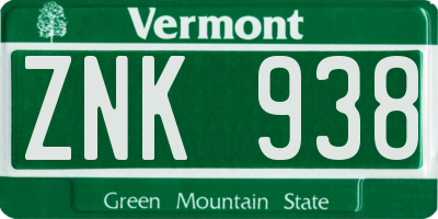 VT license plate ZNK938