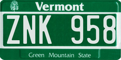 VT license plate ZNK958