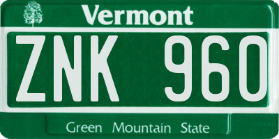 VT license plate ZNK960