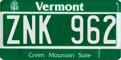 VT license plate ZNK962