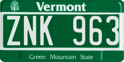 VT license plate ZNK963