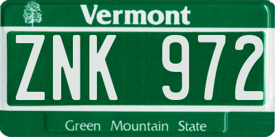 VT license plate ZNK972
