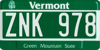 VT license plate ZNK978