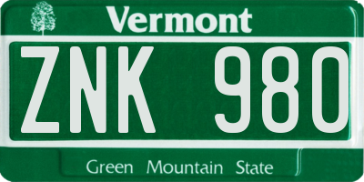 VT license plate ZNK980