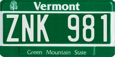 VT license plate ZNK981