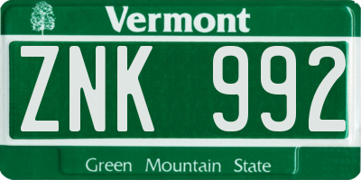 VT license plate ZNK992