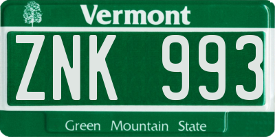 VT license plate ZNK993