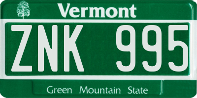 VT license plate ZNK995