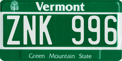 VT license plate ZNK996