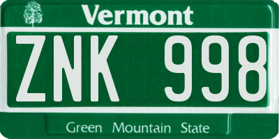VT license plate ZNK998