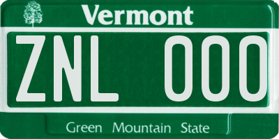 VT license plate ZNL000