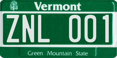 VT license plate ZNL001
