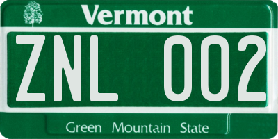 VT license plate ZNL002