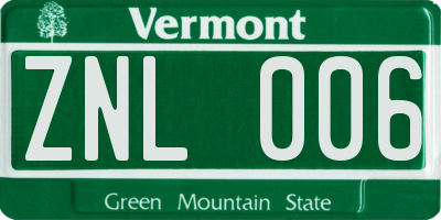 VT license plate ZNL006