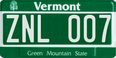 VT license plate ZNL007