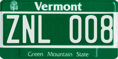 VT license plate ZNL008