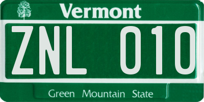 VT license plate ZNL010
