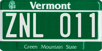VT license plate ZNL011