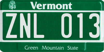 VT license plate ZNL013