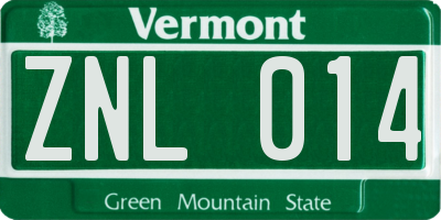 VT license plate ZNL014