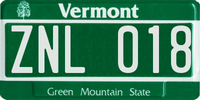 VT license plate ZNL018