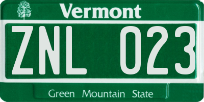 VT license plate ZNL023