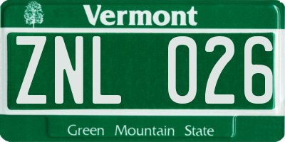 VT license plate ZNL026