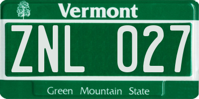 VT license plate ZNL027