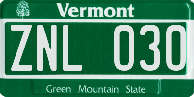 VT license plate ZNL030