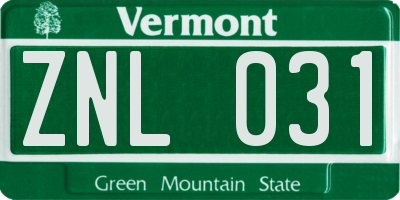 VT license plate ZNL031