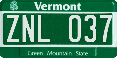 VT license plate ZNL037