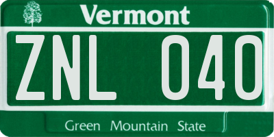 VT license plate ZNL040