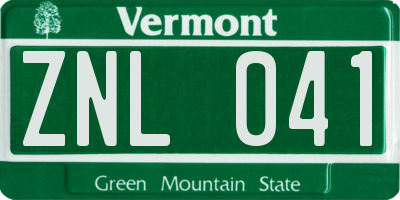 VT license plate ZNL041