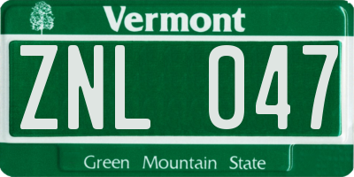 VT license plate ZNL047