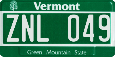 VT license plate ZNL049